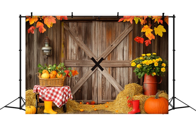 Scheunentor Fotokulisse Ernte Blumen Herbst Foto Hintergrund LXX57-402