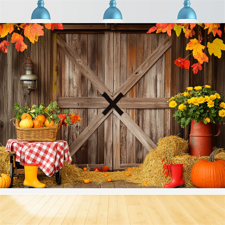 Scheunentor Fotokulisse Ernte Blumen Herbst Foto Hintergrund LXX57-402