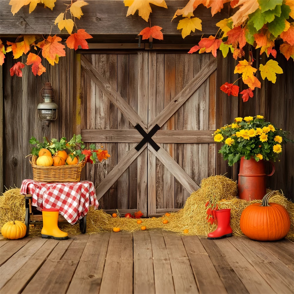 Scheunentor Fotokulisse Ernte Blumen Herbst Foto Hintergrund LXX57-402