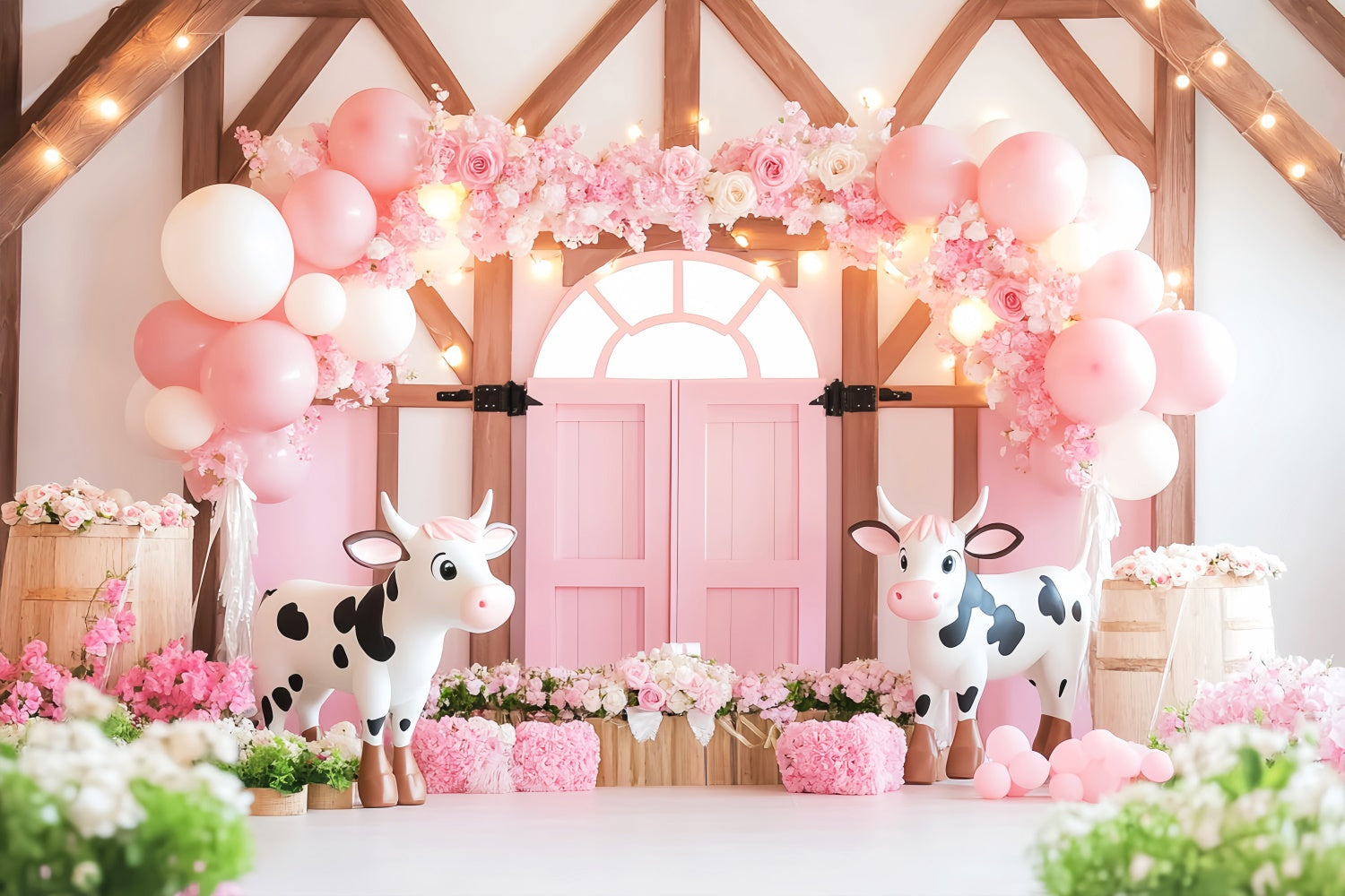 Rosa Scheune Backdrop Blume Ballon Freude Foto Hintergrund LXX57-404
