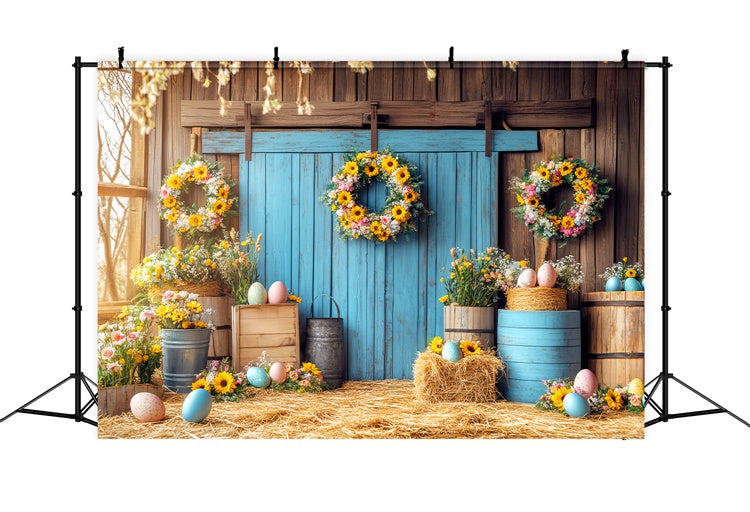 Scheune Fotokulisse Sonnenblumen Scheune Ostern Foto Hintergrund LXX57-407