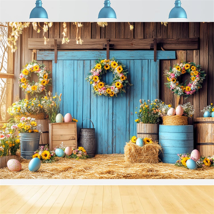 Scheune Fotokulisse Sonnenblumen Scheune Ostern Foto Hintergrund LXX57-407