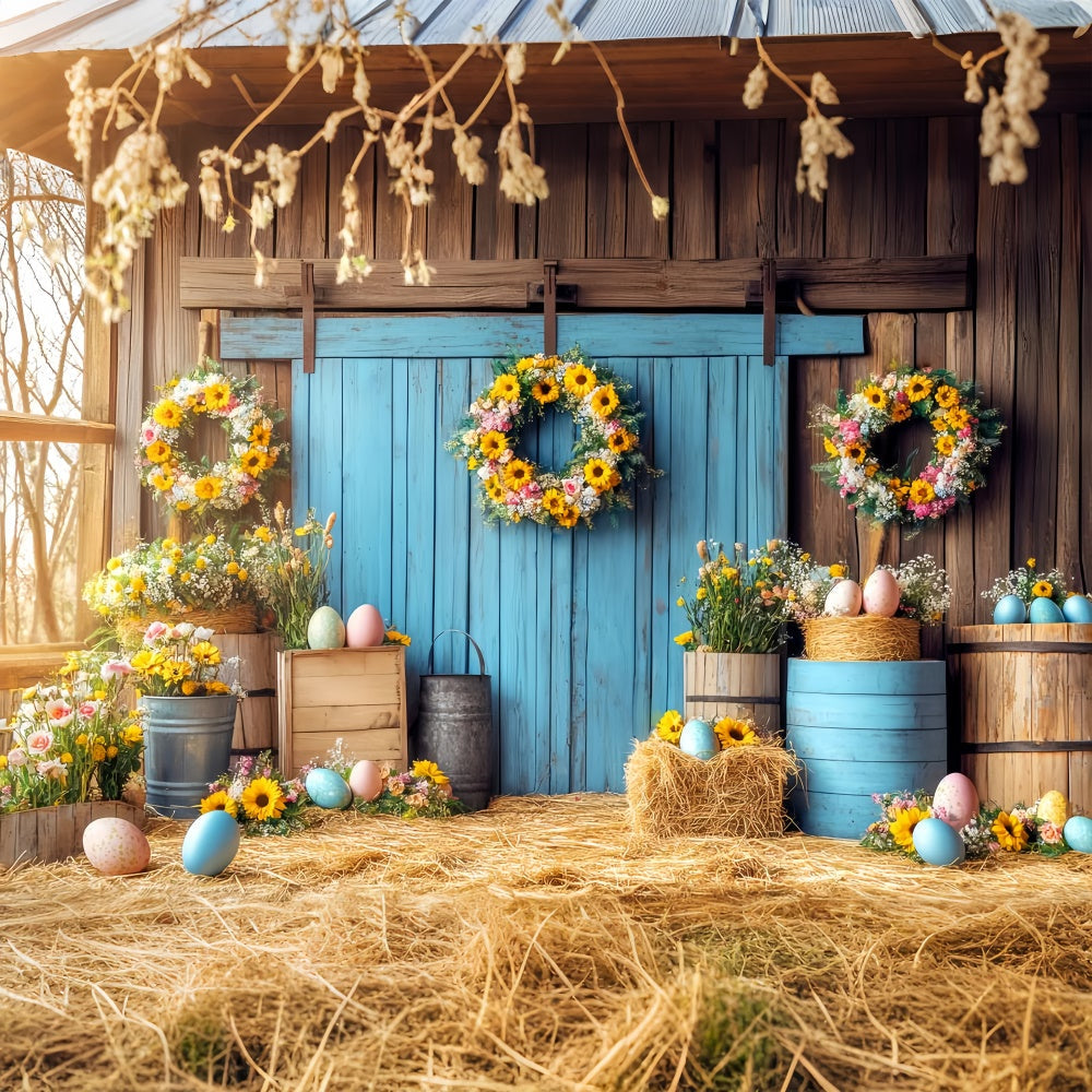 Scheune Fotokulisse Sonnenblumen Scheune Ostern Foto Hintergrund LXX57-407