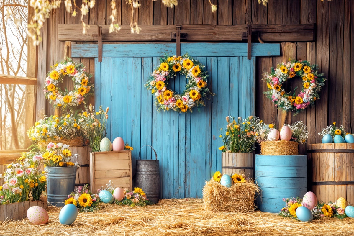Scheune Fotokulisse Sonnenblumen Scheune Ostern Foto Hintergrund LXX57-407