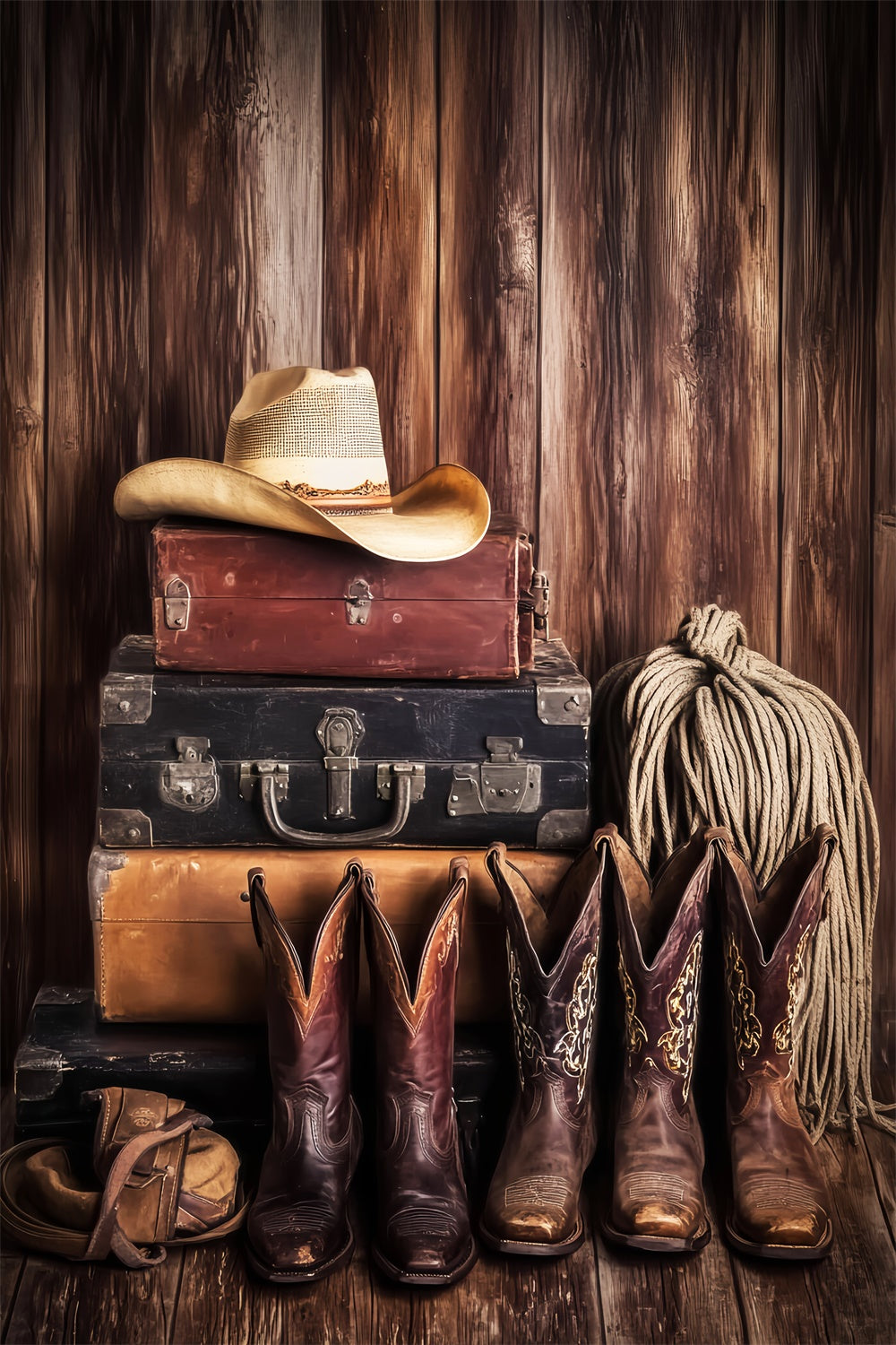 Scheune Holz Backdrop Western Cowboy Boot Foto Hintergrund LXX57-419