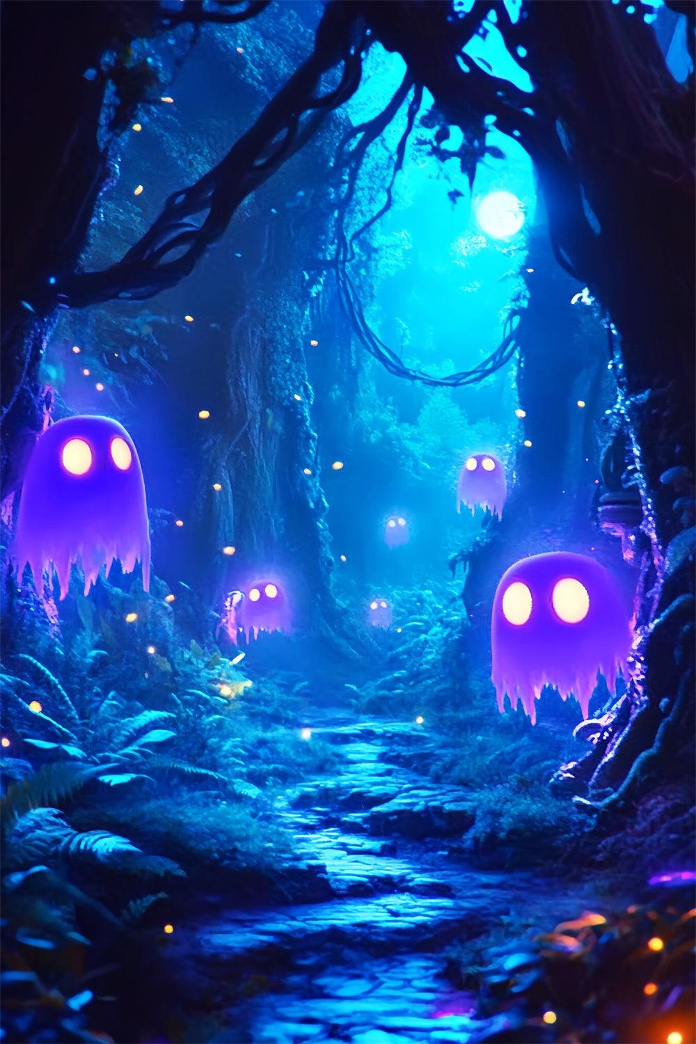 Gespenstische Halloween-Hintergrundkulisse Mondlicht-Geisterpfad-Hintergrundkulisse LXX57-60