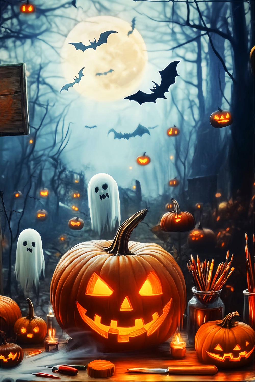 Halloween Mond-Hintergrundkulisse Mondlicht Unheil Wald-Hintergrundkulisse LXX57-61
