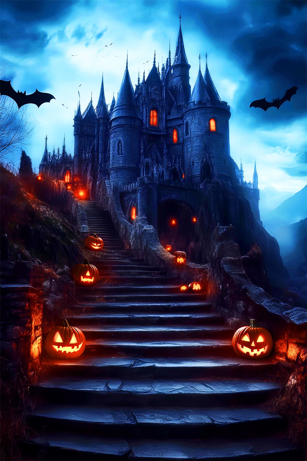 Gespenstische Halloween-Hintergrundkulisse Dämmerungsfluch Schloss-Hintergrundkulisse LXX57-62