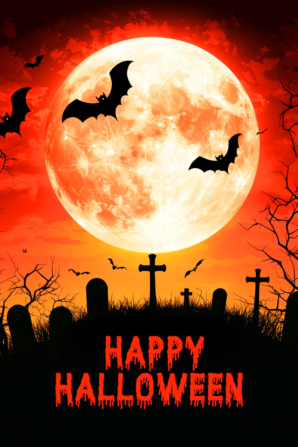 Halloween-Mond-Hintergrundkulisse Vollmond-Friedhof-Hintergrundkulisse LXX57-63