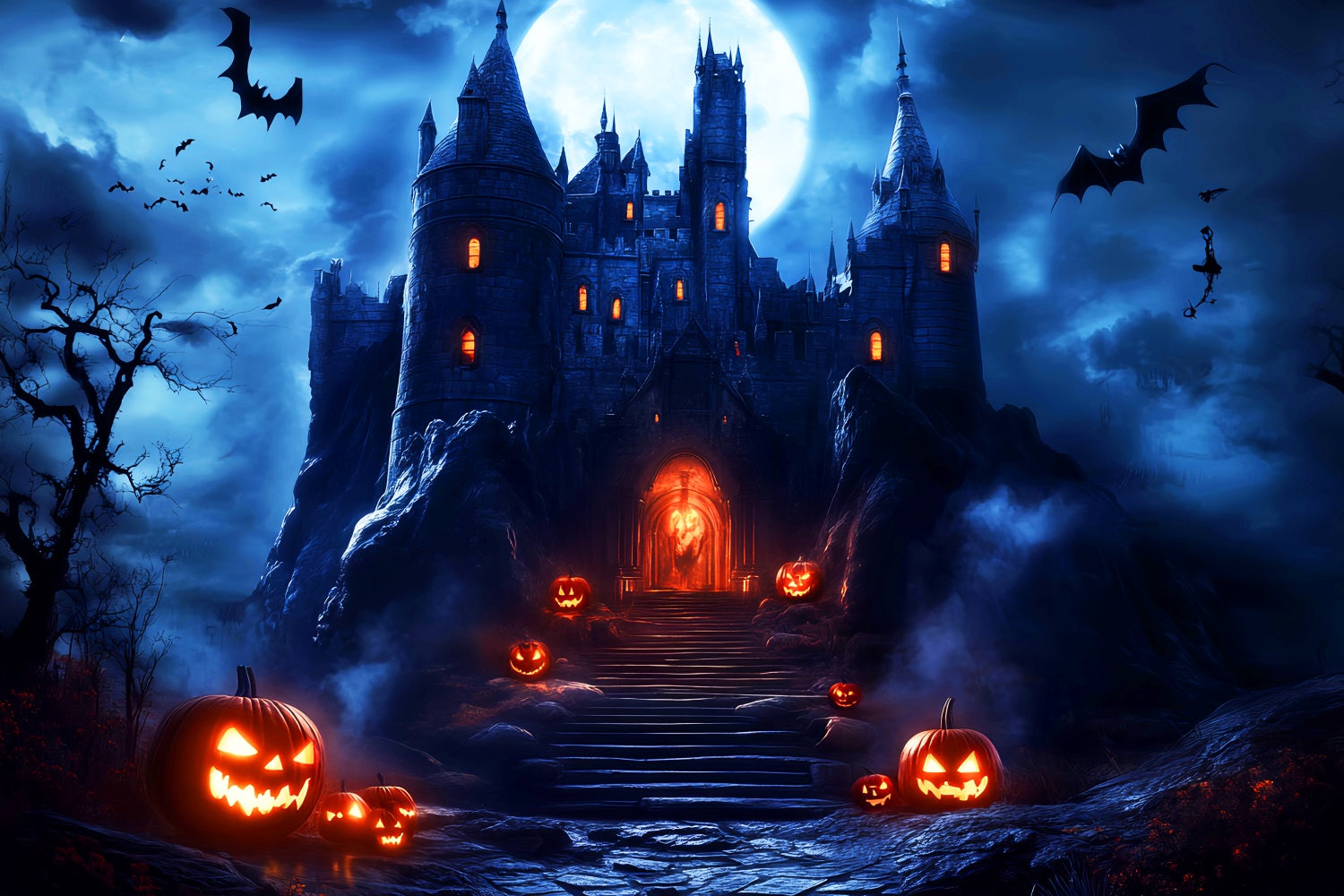 Gruselige Halloween-Hintergrundkulisse Phantom-Schloss-Eingangs-Hintergrundkulisse LXX57-75