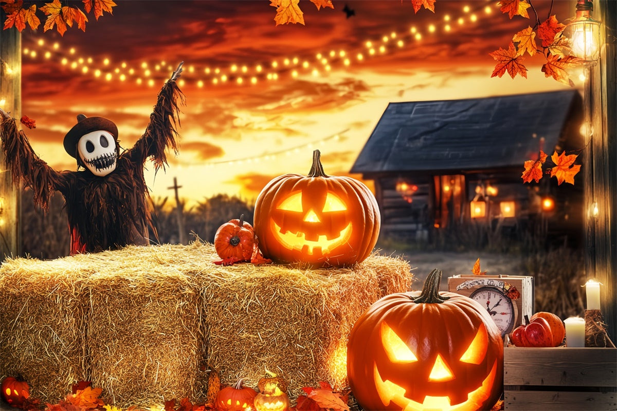 Gruselige Halloween-Hintergrundkulisse Sonnenuntergang Erntedank-Hintergrundkulisse LXX57-84