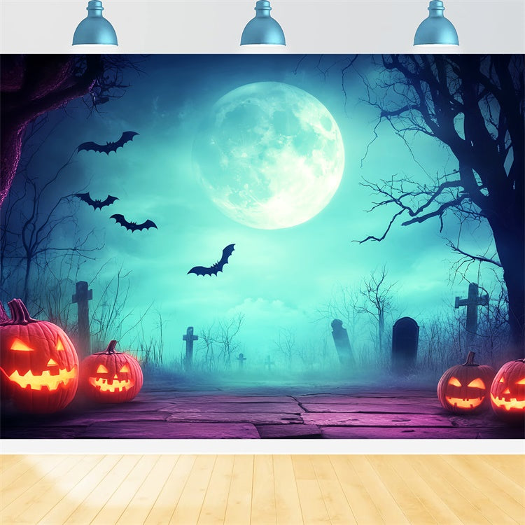 Halloween Friedhof Backdrop Unheimlicher Friedhof im Mondlicht Backdrop LXX57-87
