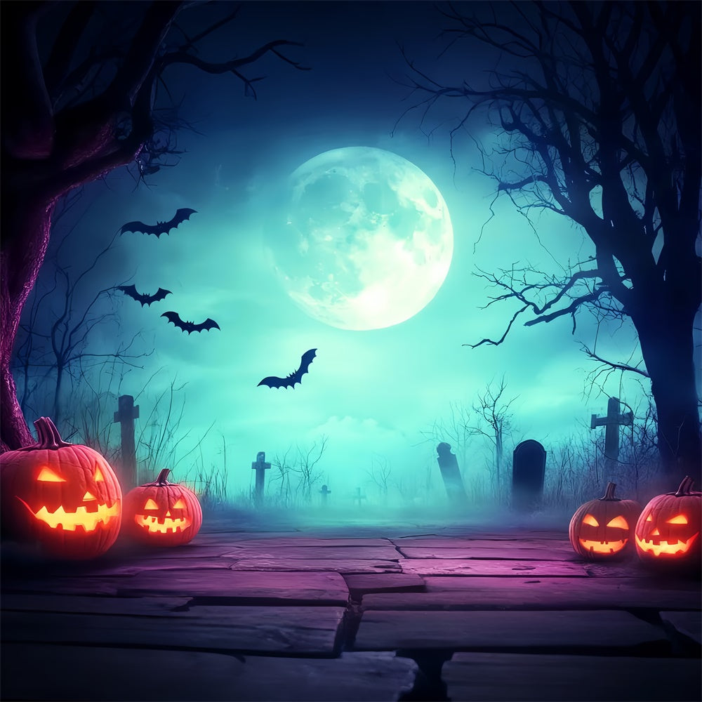 Halloween Friedhof Backdrop Unheimlicher Friedhof im Mondlicht Backdrop LXX57-87