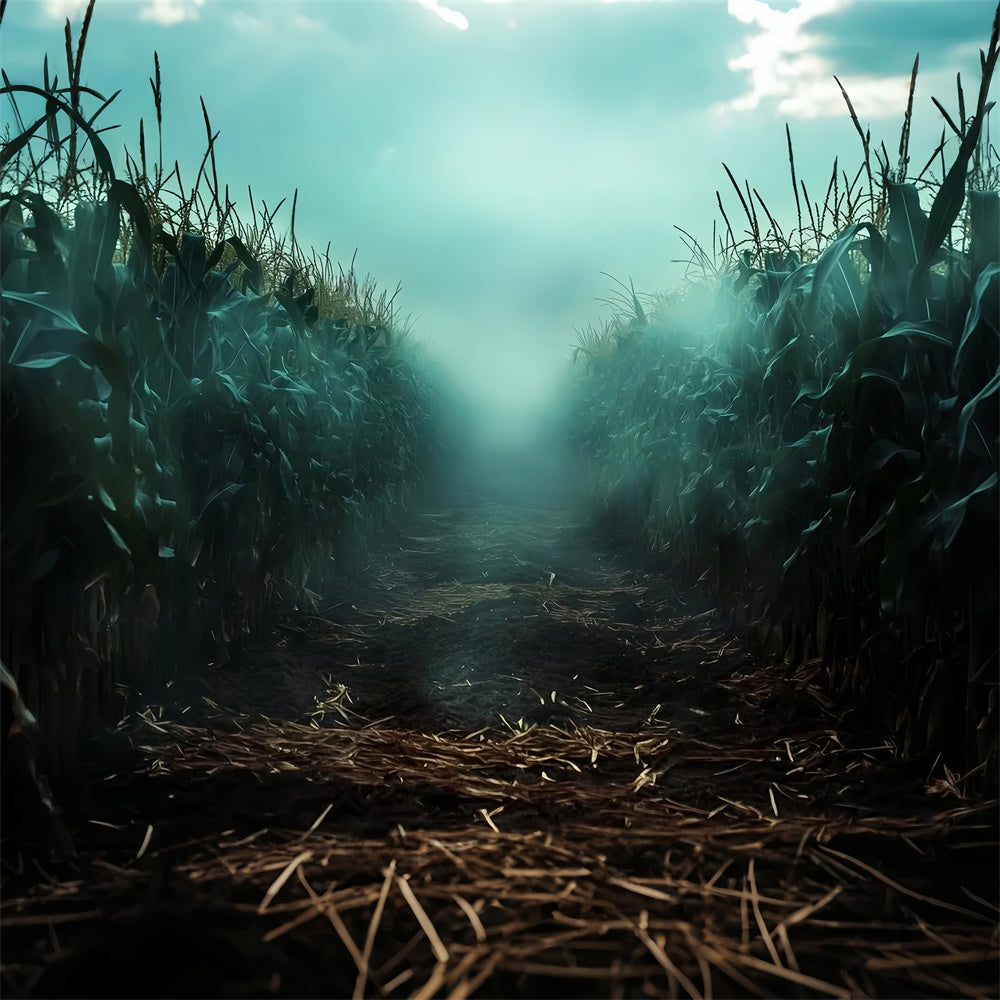 Gruselige Halloween-Hintergrundkulisse Nebliger Mais Horror-Hintergrundkulisse LXX57-95
