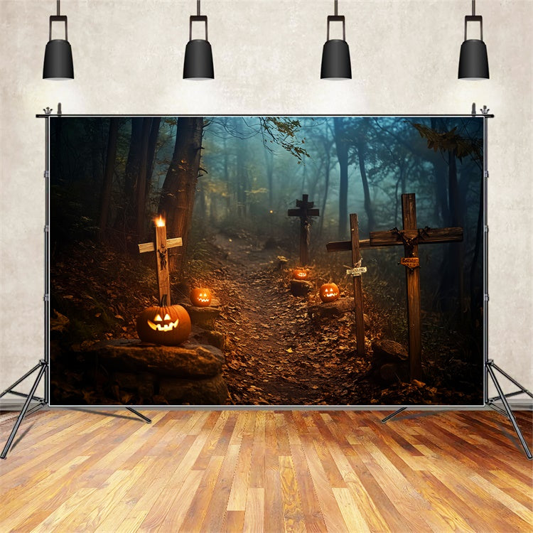 Halloween Friedhof Backdrop Haunted Forest Path Foto Hintergrund LXX58-10
