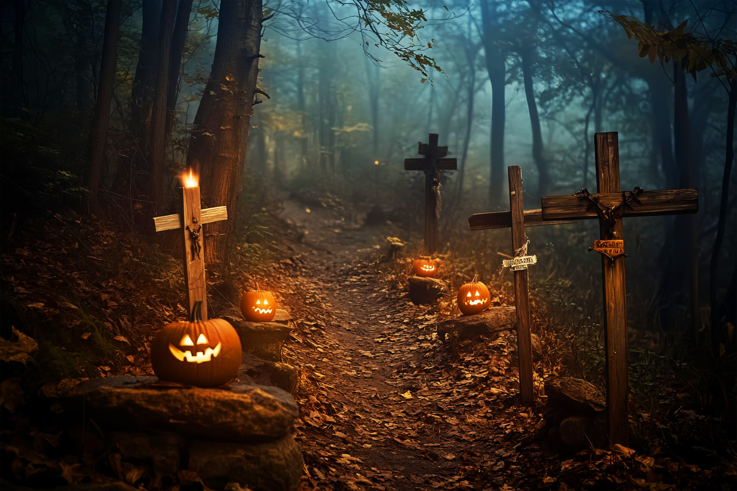 Halloween Friedhof Backdrop Haunted Forest Path Foto Hintergrund LXX58-10