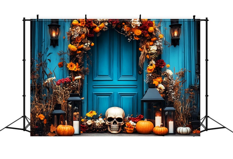 Halloween Fotohintergrund Totenkopf Floral Porch Hintergrund LXX58-12