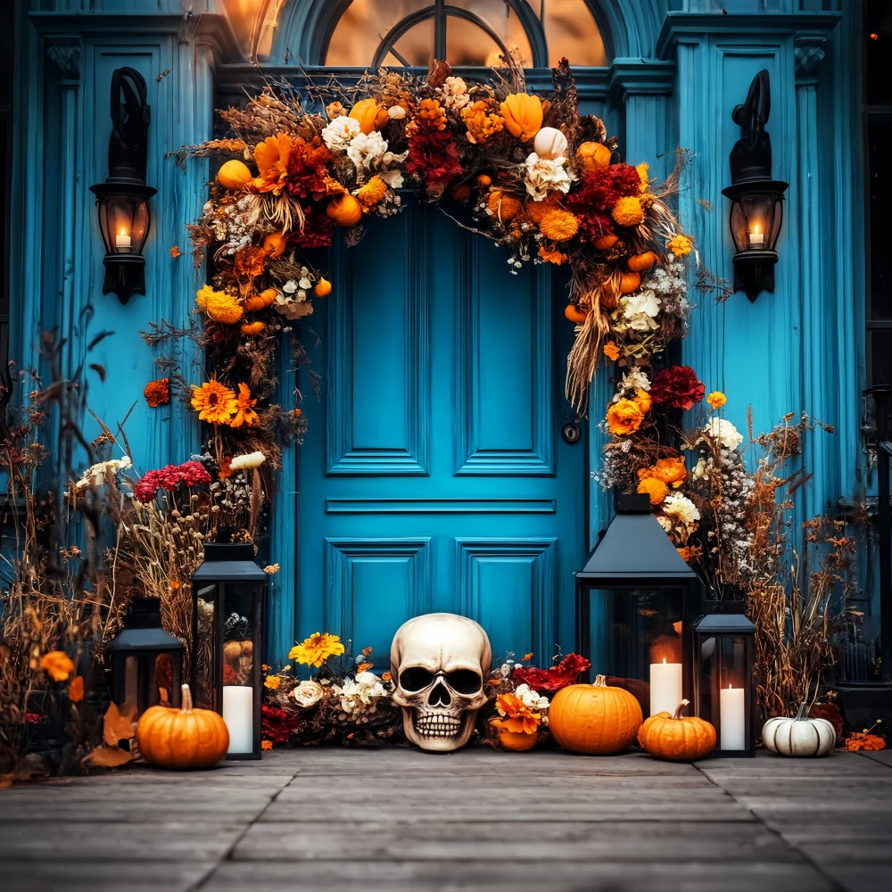 Halloween Fotohintergrund Totenkopf Floral Porch Hintergrund LXX58-12