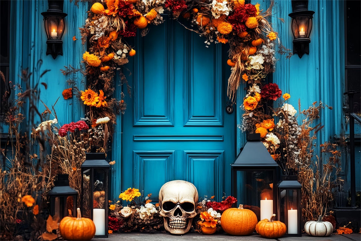 Halloween Fotohintergrund Totenkopf Floral Porch Hintergrund LXX58-12