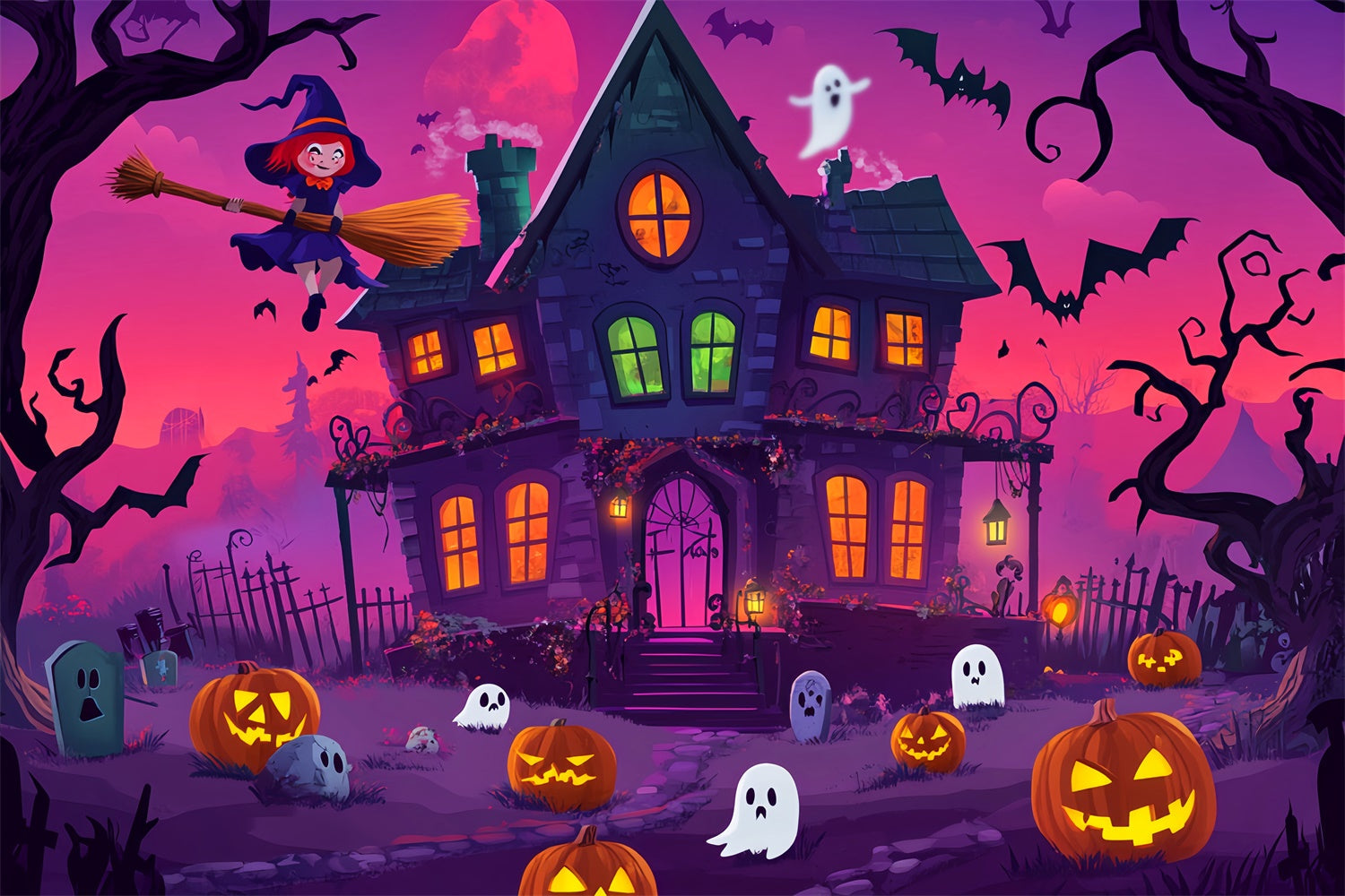 Haunted House Backdrop Cartoon Enchanted Night Foto Hintergrund LXX58-15