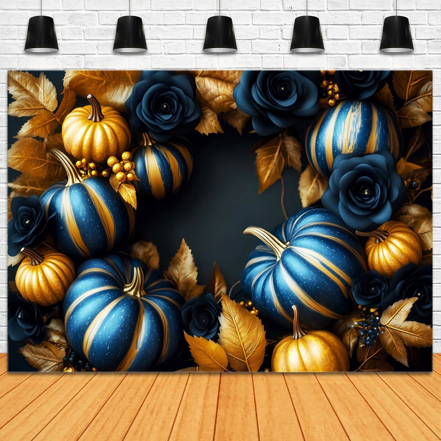 Herbst-Foto Hintergrund für Bilder Golden Navy Kürbis Kranz Fine Art Backdrop LXX58-157