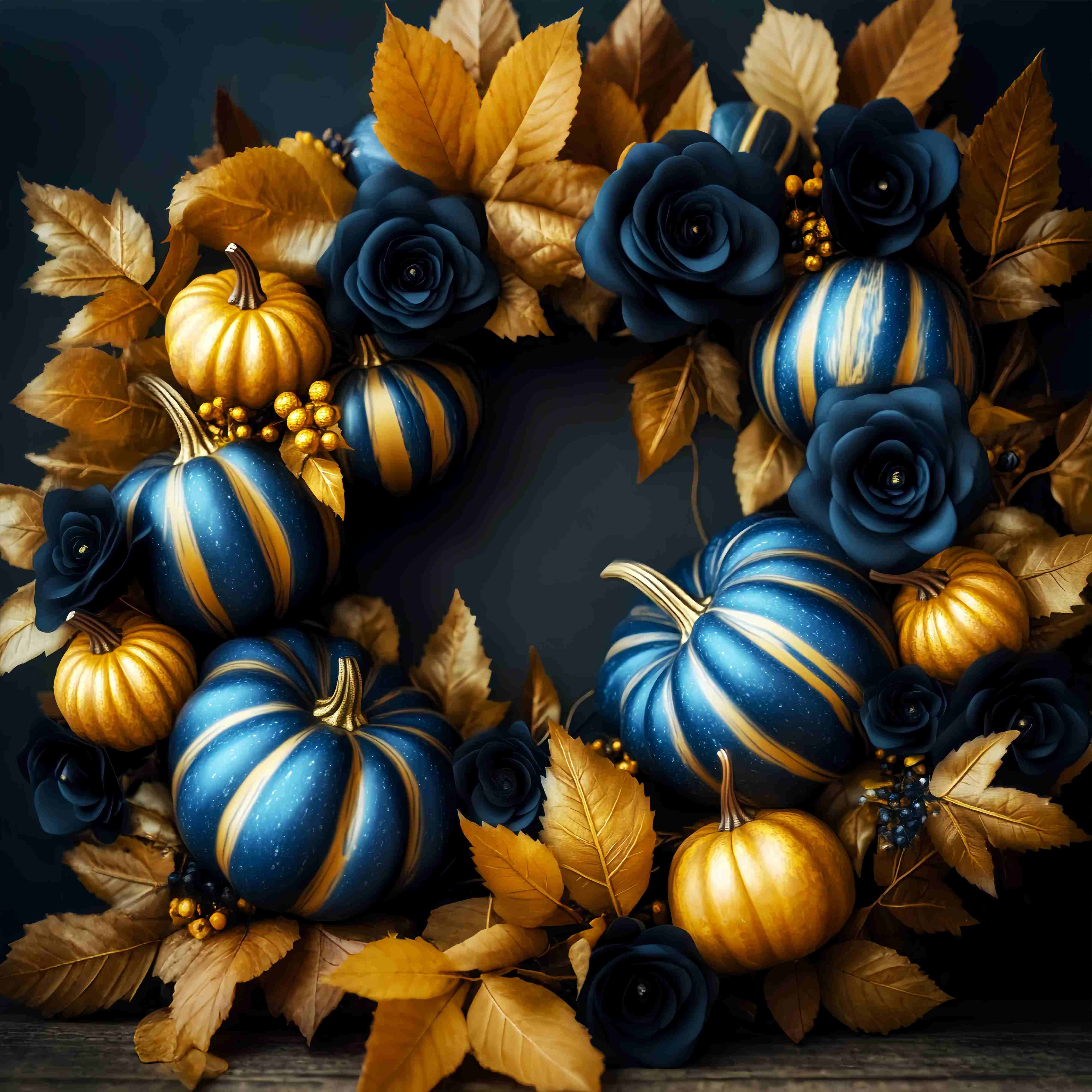 Herbst-Foto Hintergrund für Bilder Golden Navy Kürbis Kranz Fine Art Backdrop LXX58-157