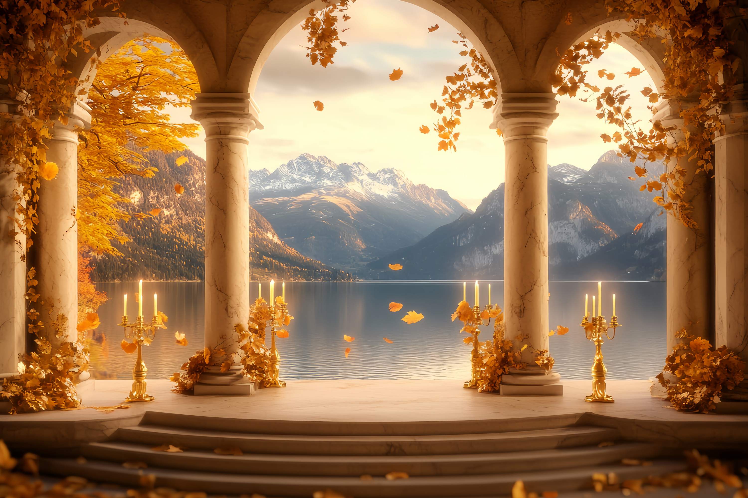 Herbst-Foto Hintergrund für Bilder Golden Arch Lake Mountains Vintage-Foto Hintergrund LXX58-168