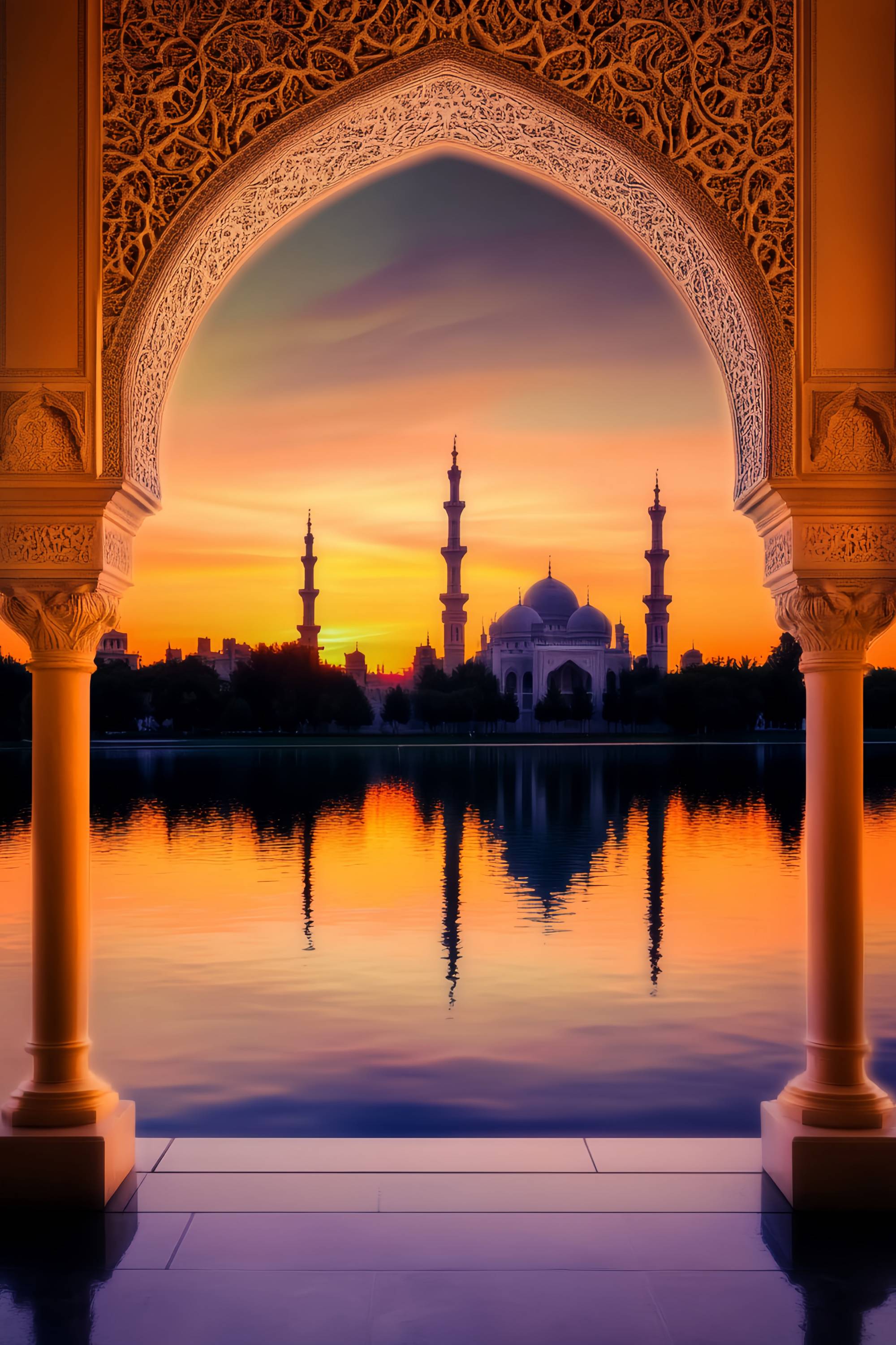 Herbst-Foto Hintergrund für Fotos Goldene Moschee Sonnenuntergang Reflexion Sonnenuntergang Foto Hintergrund LXX58-178