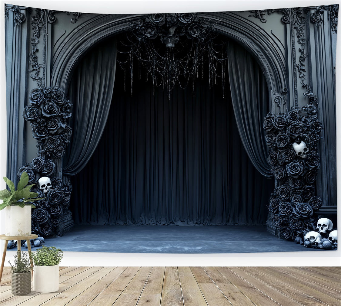 Halloween Wandhintergrund Gothic Totenkopf Rose Foto Hintergrund LXX58-18