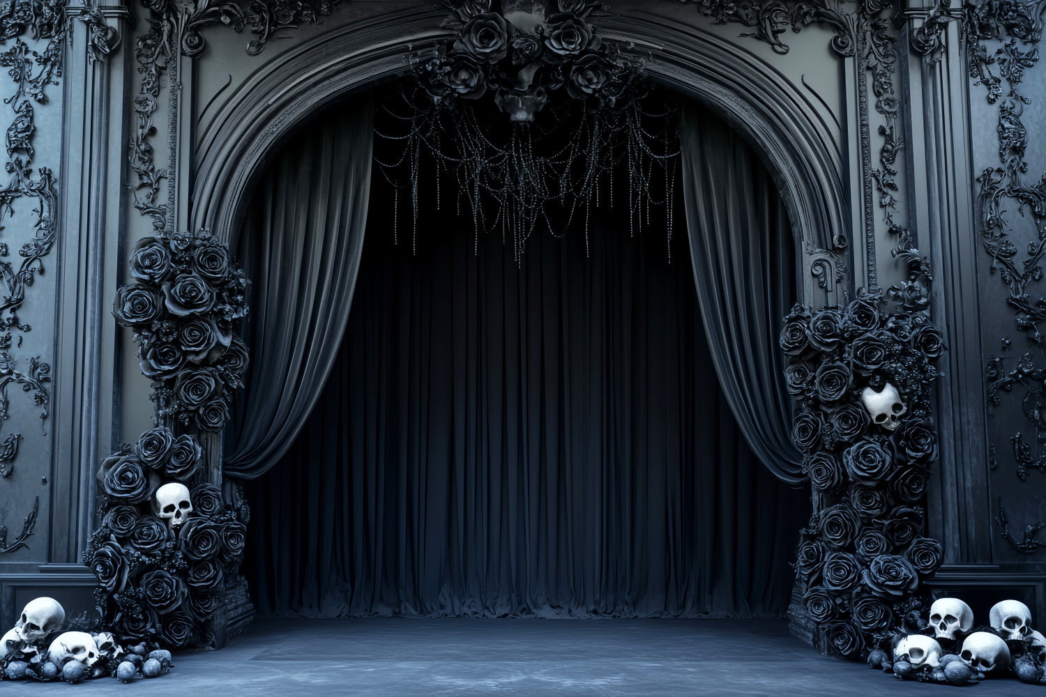 Halloween Wandhintergrund Gothic Totenkopf Rose Foto Hintergrund LXX58-18