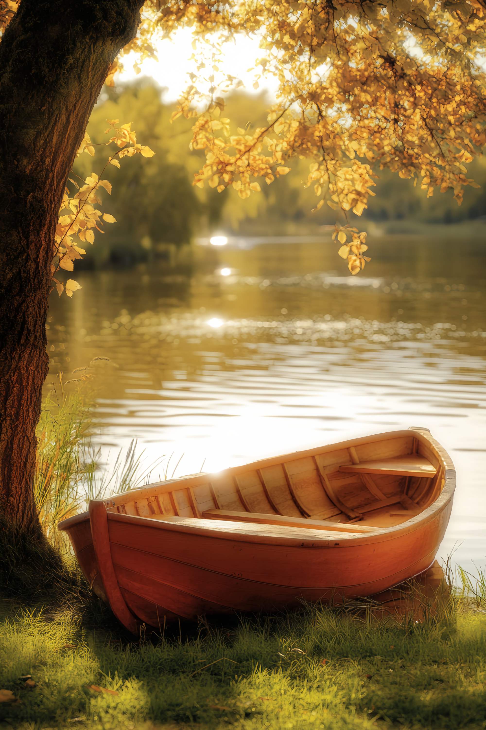 Herbst Fotografie Hintergründe Golden Rowboat Lakeside Tranquility Forest Backdrop LXX58-180