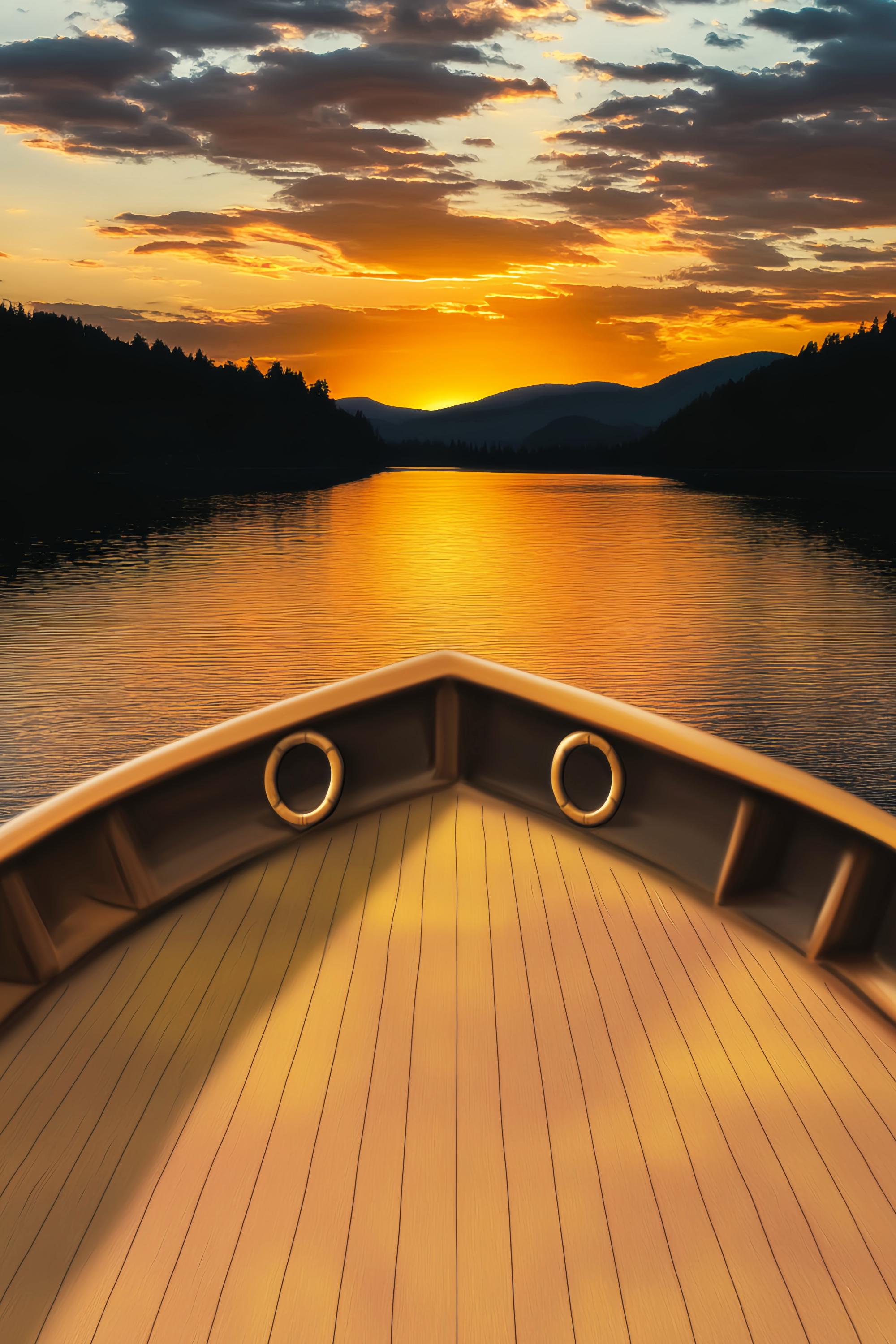 Herbst-Foto Hintergrundbilder Golden Lake Horizon Bootsdeck Sonnenuntergang Foto Hintergrund LXX58-182