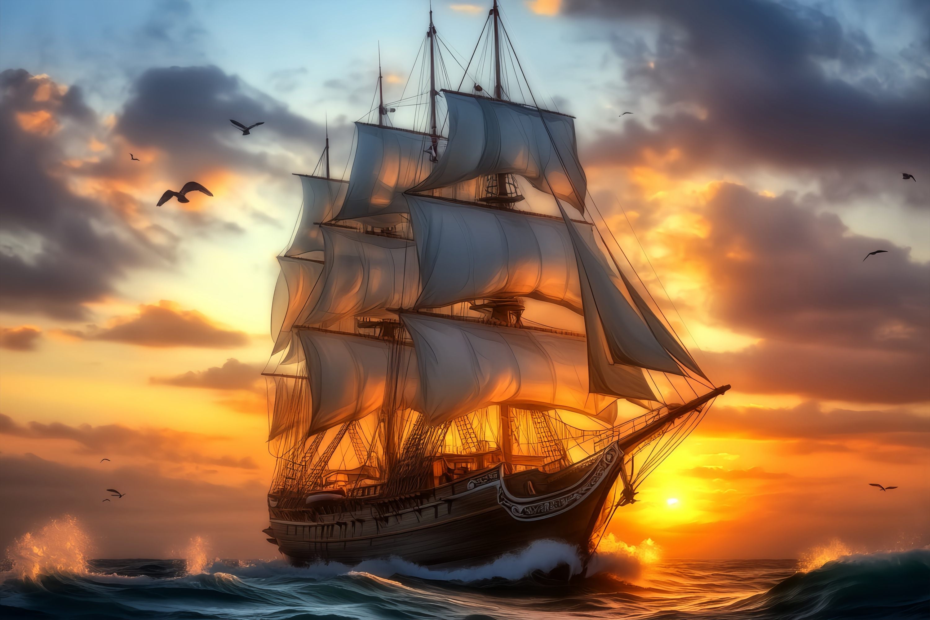 Herbst-Foto Hintergrund für Bilder Majestätisches Großes Schiff Sonnenuntergang Reise Sonnenuntergang Foto Hintergrund LXX58-184