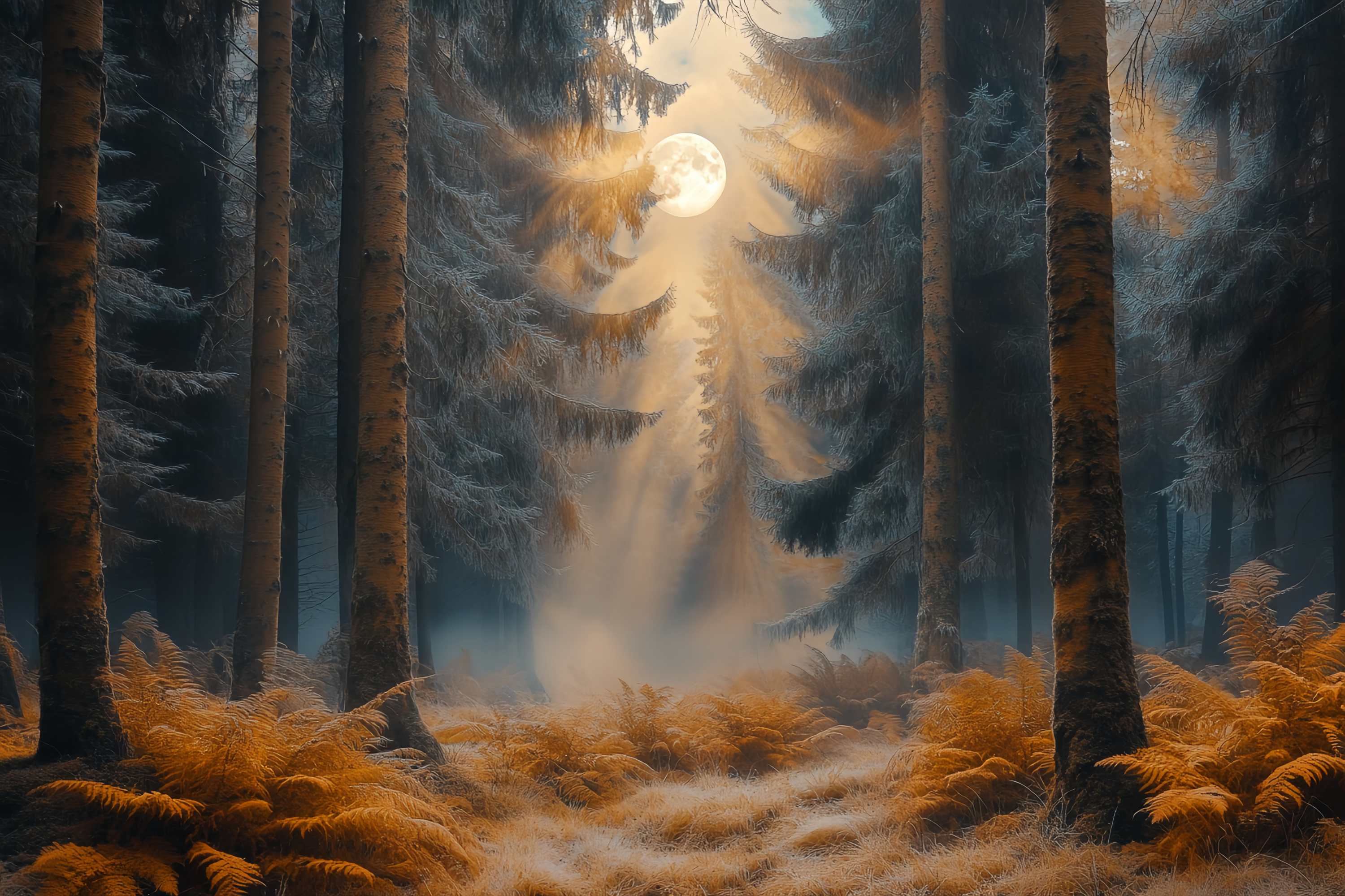 Herbst-Foto Hintergrund Enchanted Moonlit Autumn Forest Wald-Foto Hintergrund LXX58-185