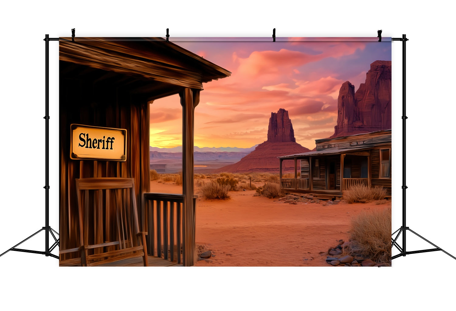 Herbst-Foto Hintergrundideen Sheriff Veranda Wüste Sonnenuntergang Western-Foto Hintergrund LXX58-188