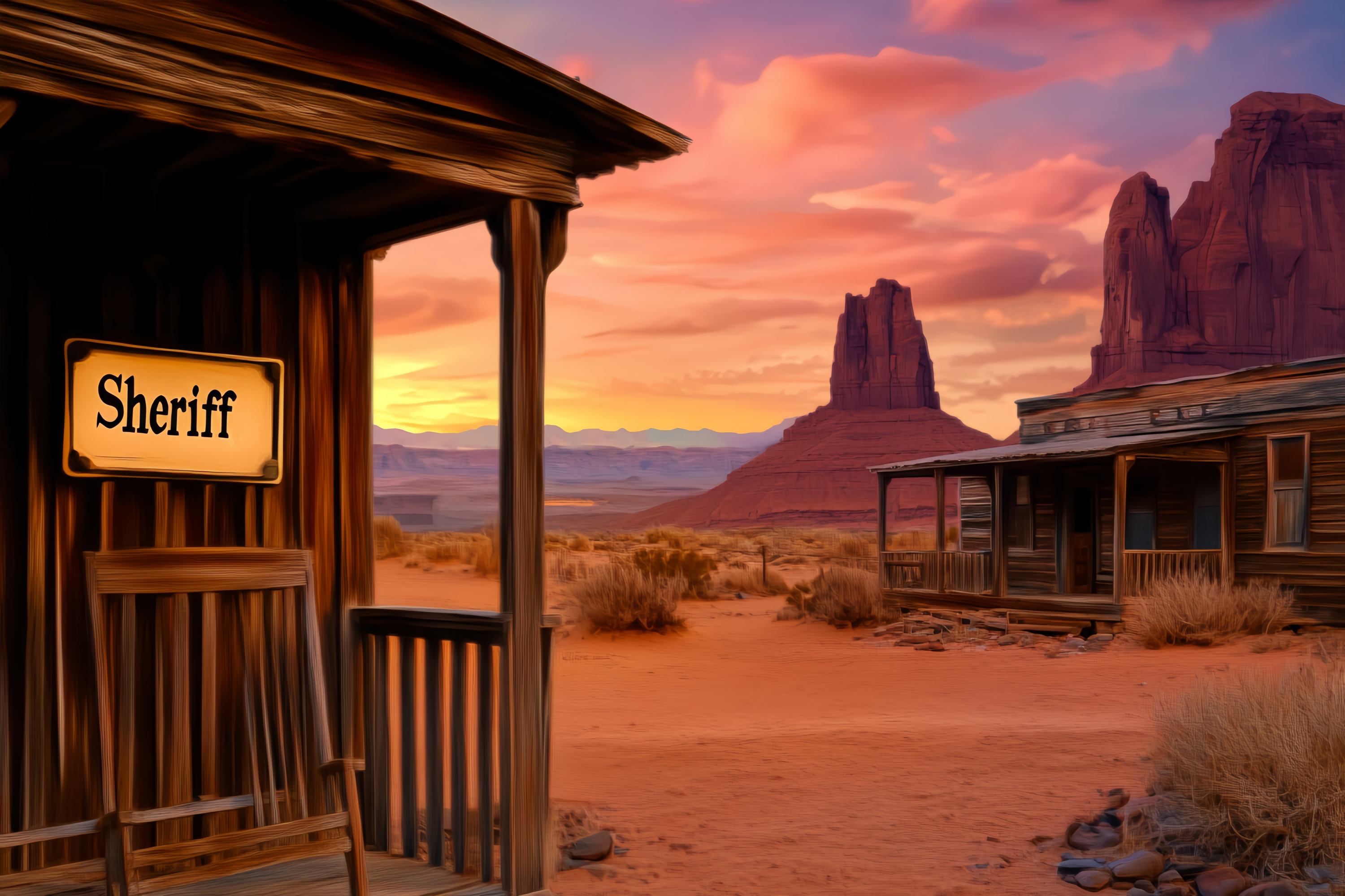 Herbst-Foto Hintergrundideen Sheriff Veranda Wüste Sonnenuntergang Western-Foto Hintergrund LXX58-188