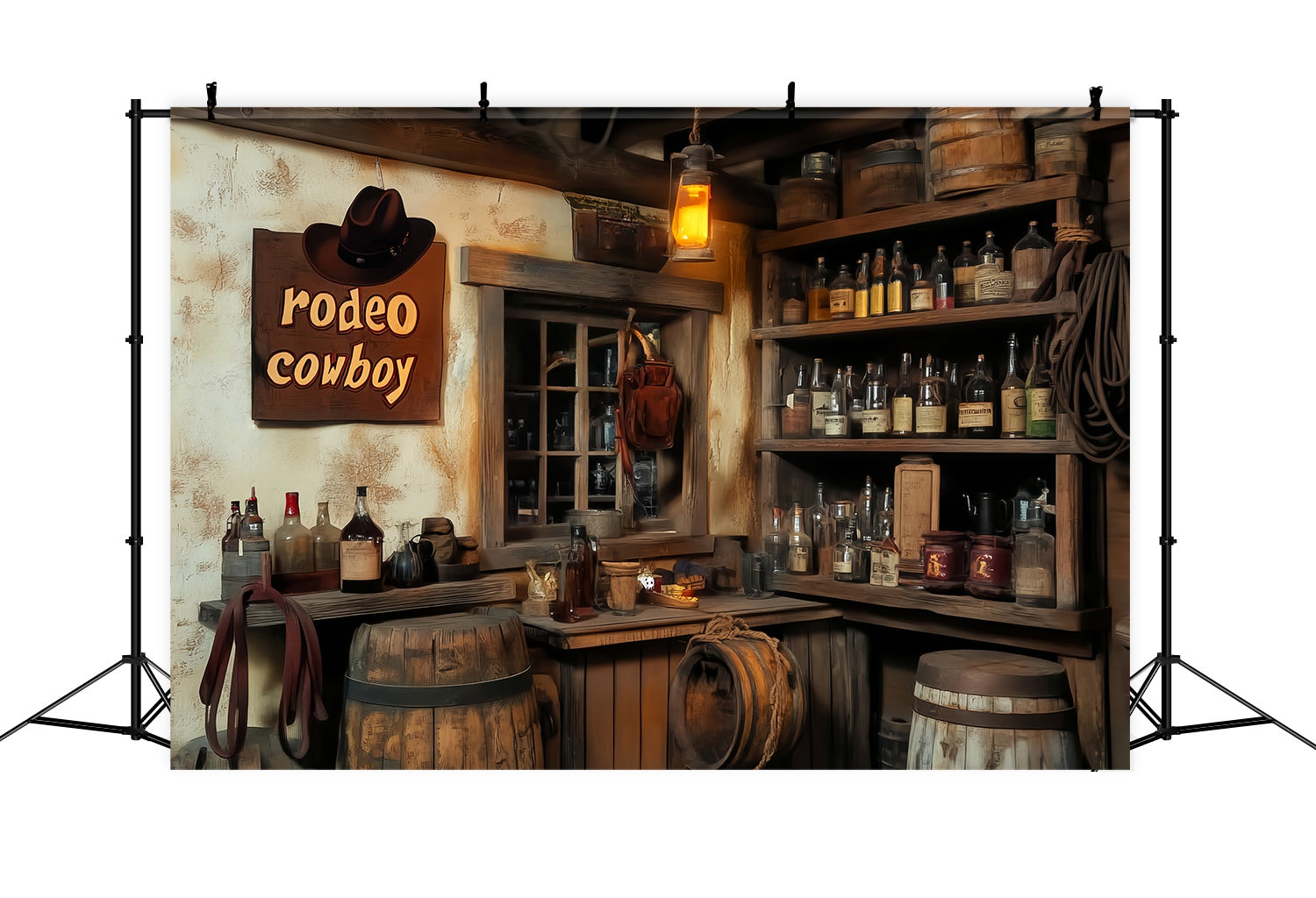 Herbst Foto Hintergrund Vintage Saloon Flaschen Laterne Cowboy Foto Hintergrund LXX58-193
