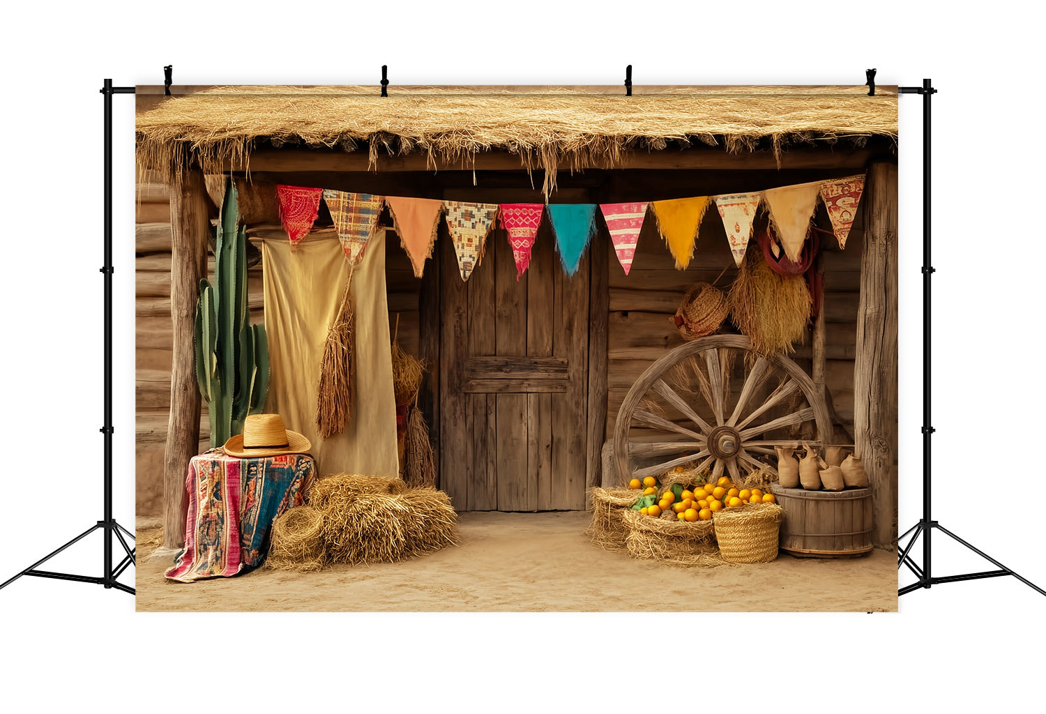 Herbst-Foto Hintergrund Erntedankhütte mit Kürbissen Western-Foto Hintergrund LXX58-205