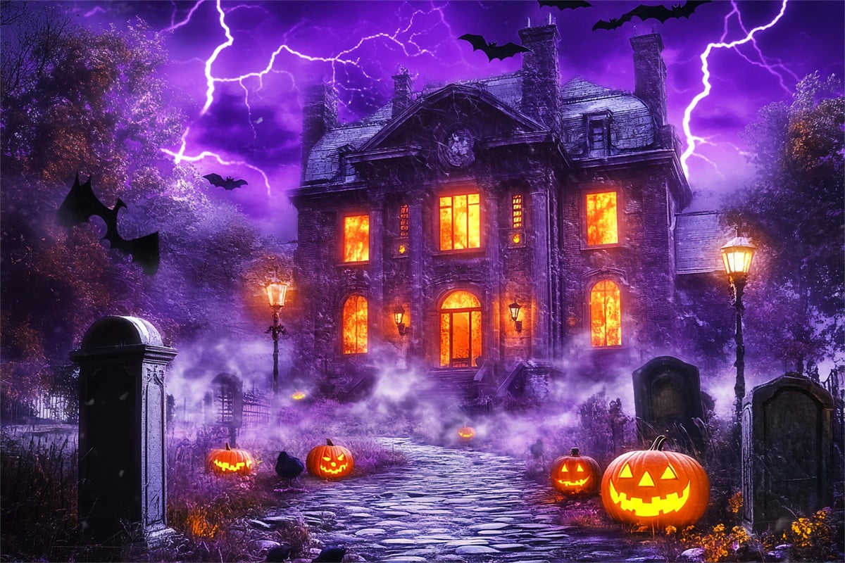 Haunted House Backdrop Haunted Lightning Manor Foto Hintergrund LXX58-21