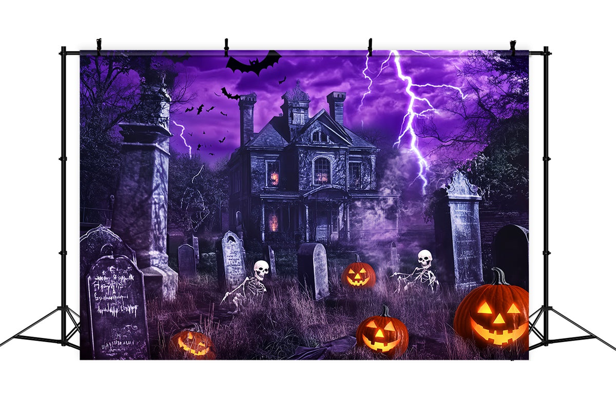 Halloween Friedhof Hintergrund Lila Donner Horror Foto Hintergrund LXX58-24