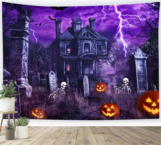 Halloween Friedhof Hintergrund Lila Donner Horror Foto Hintergrund LXX58-24