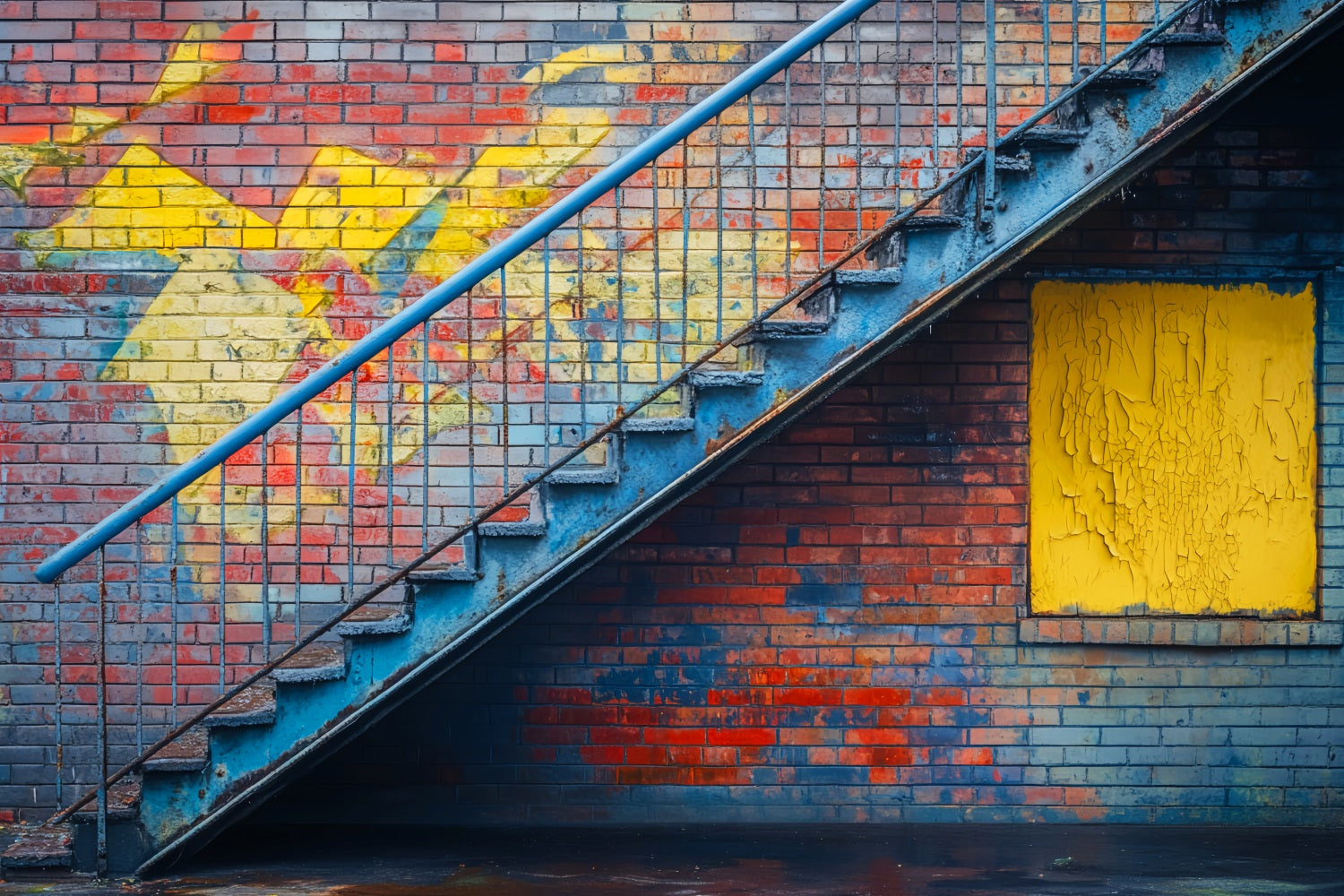 Graffiti-Ziegelsteintreppe Foto Hintergrund Urbane Treppe Ziegelsteinfarben Graffiti-Wand Foto Hintergrund LXX58-248