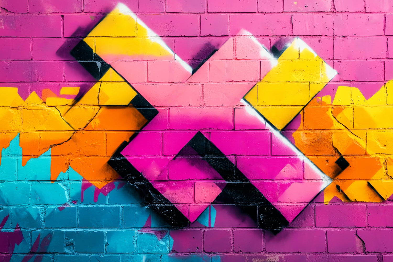 Graffiti Bunte rosa Ziegelwand Geometrische Neon-Sprühformen Graffiti Foto Hintergrund LXX58-249