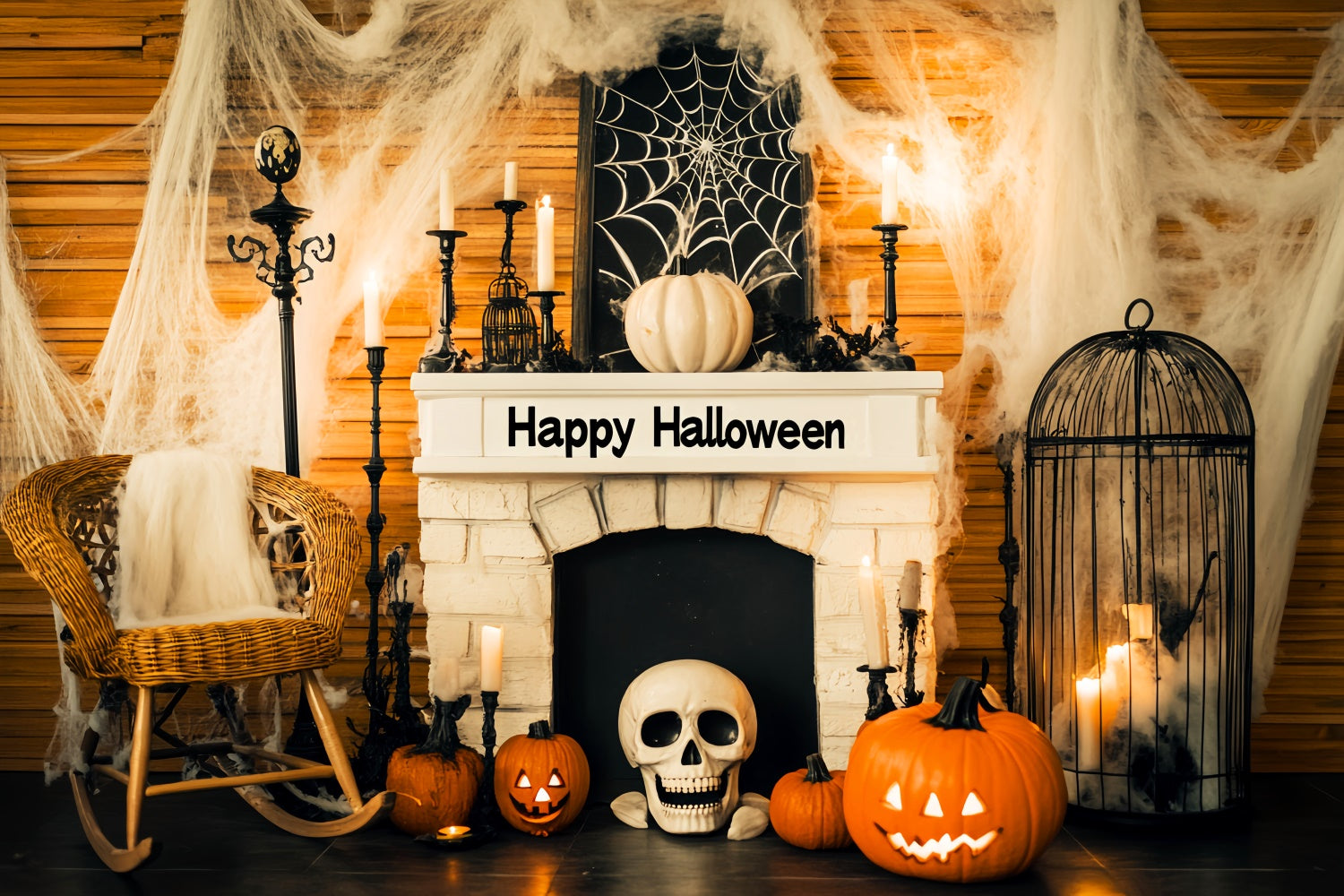Halloween Backdrop Ideen Spooky Cobweb Mantel Foto Hintergrund LXX58-25
