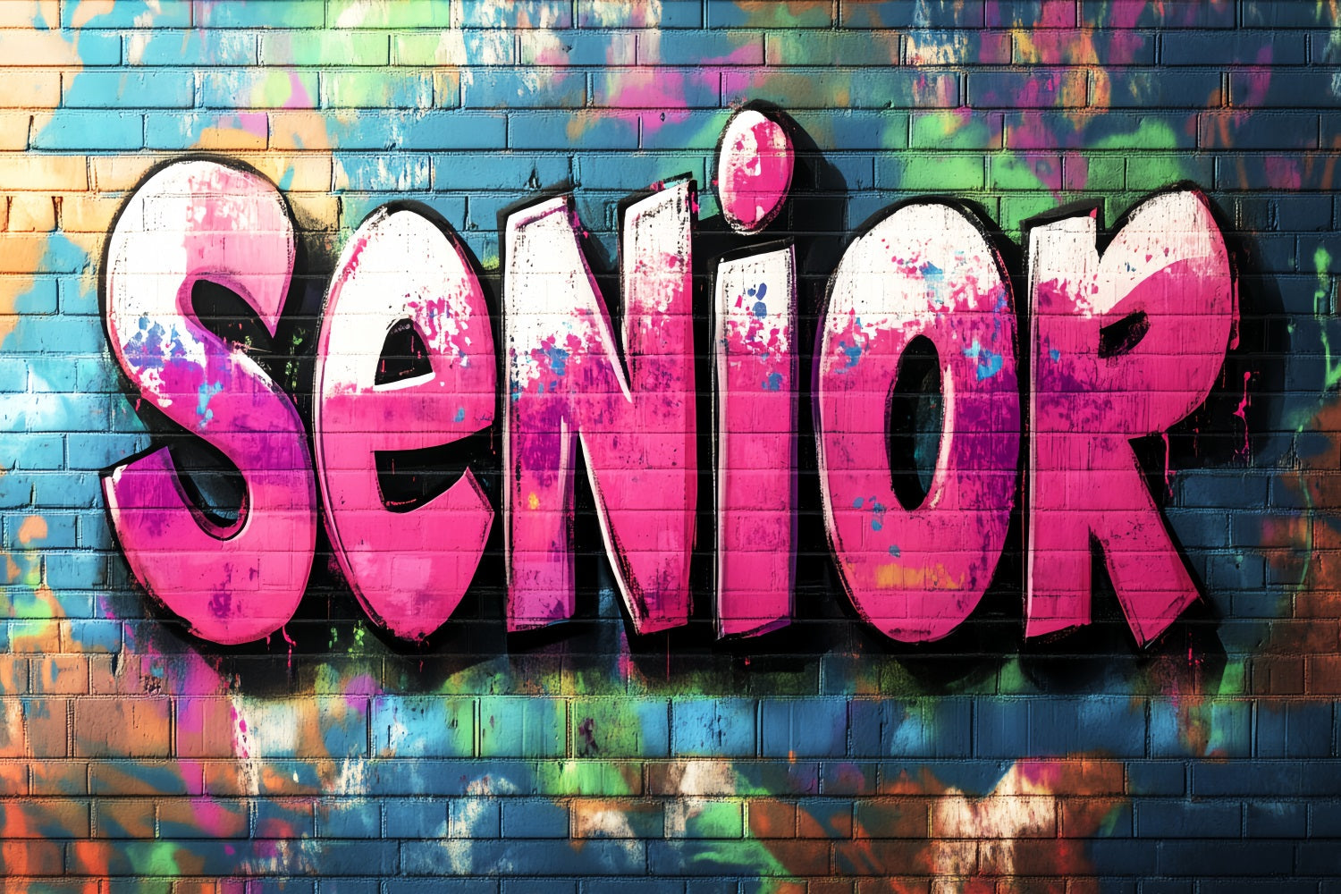 Abschlussfeier Bunte Ziegelwand Kräftige rosa Buchstaben Graffiti Foto Hintergrund LXX58-250