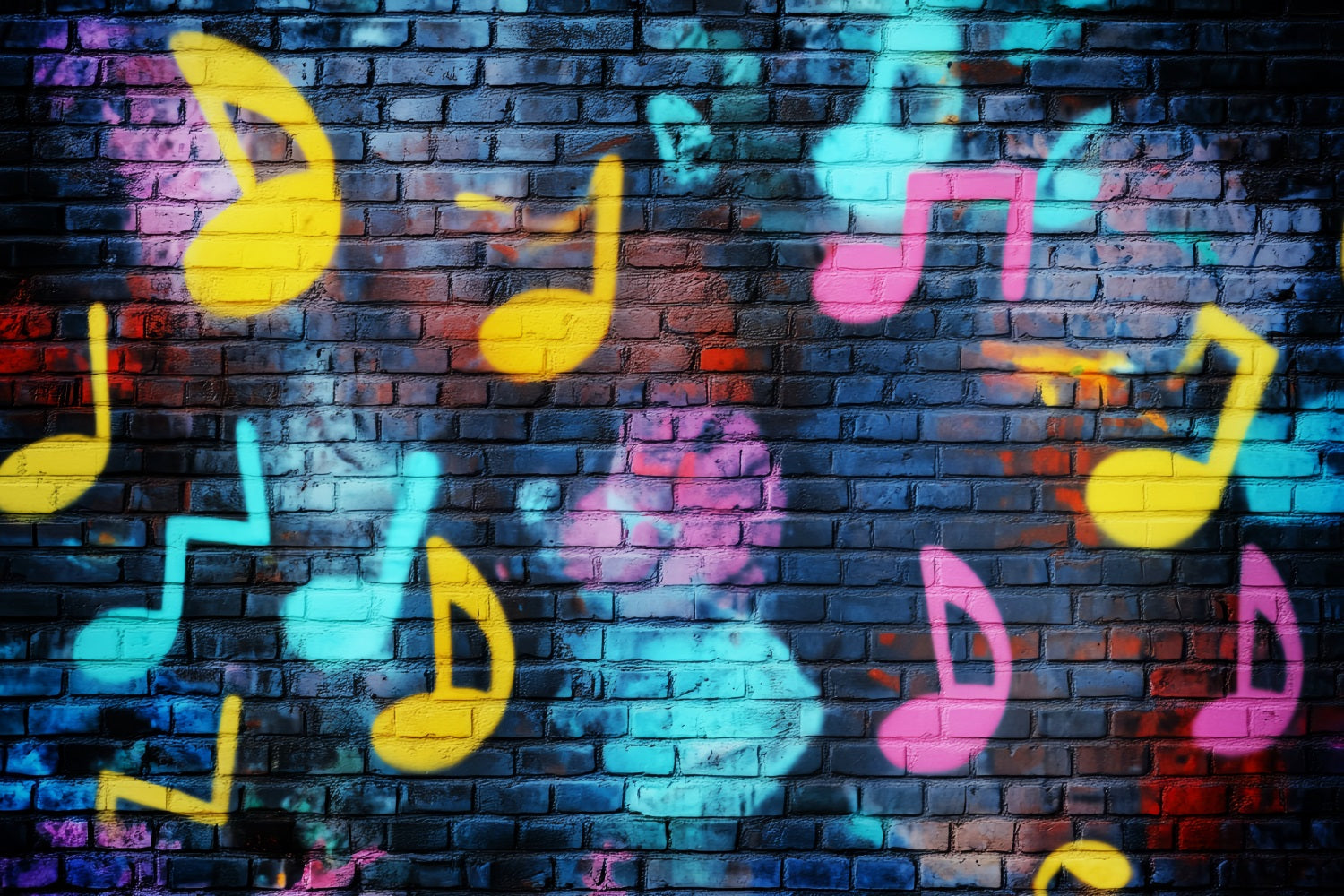 Musikalisches Graffiti Ziegelwand Lebhafte Noten Graffiti Fotografie Studio Hintergründe LXX58-251