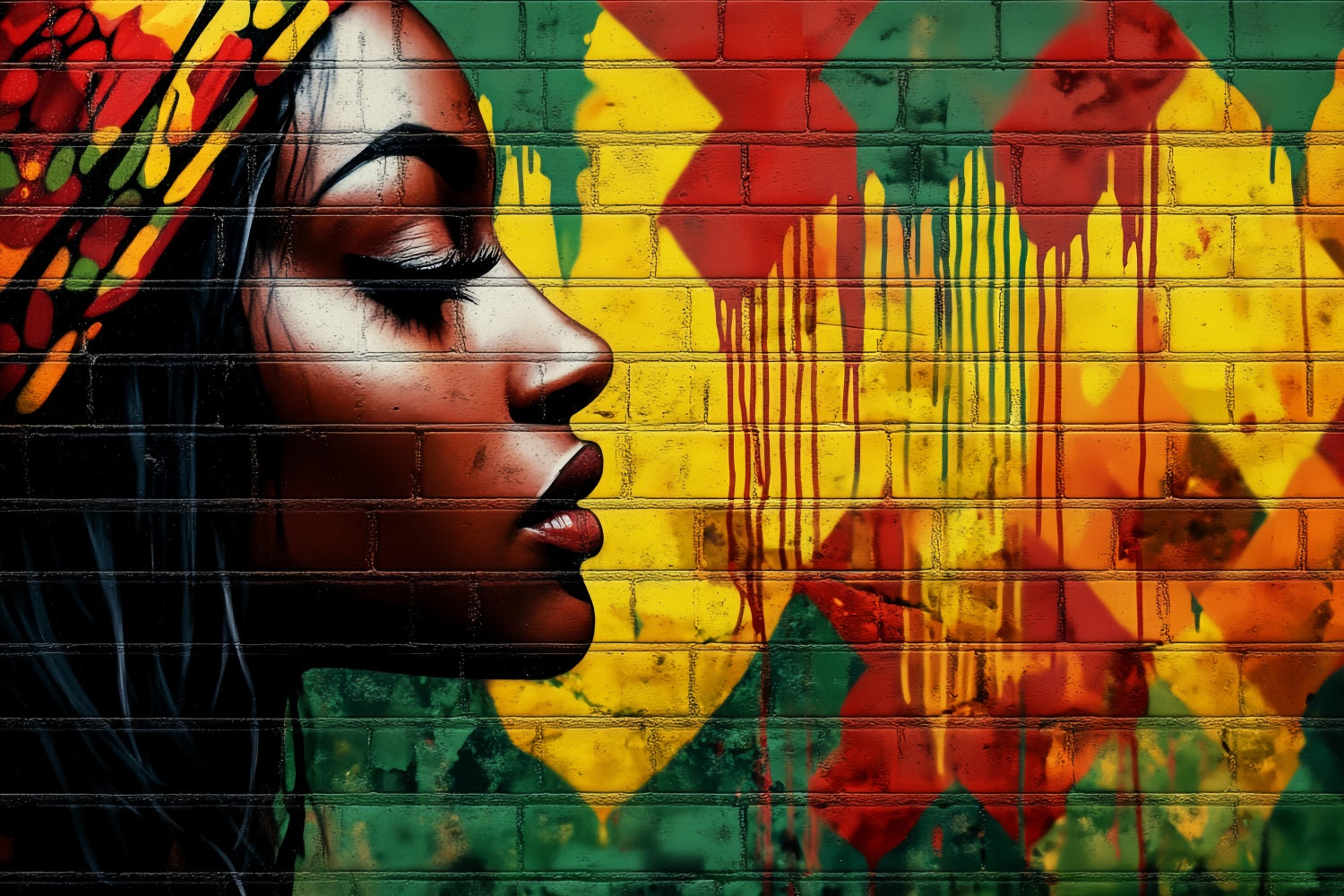 Graffiti-Wandporträt einer Frau mit schwarzer Geschichte kräftige Farben Graffiti-Fotohintergrund LXX58-255