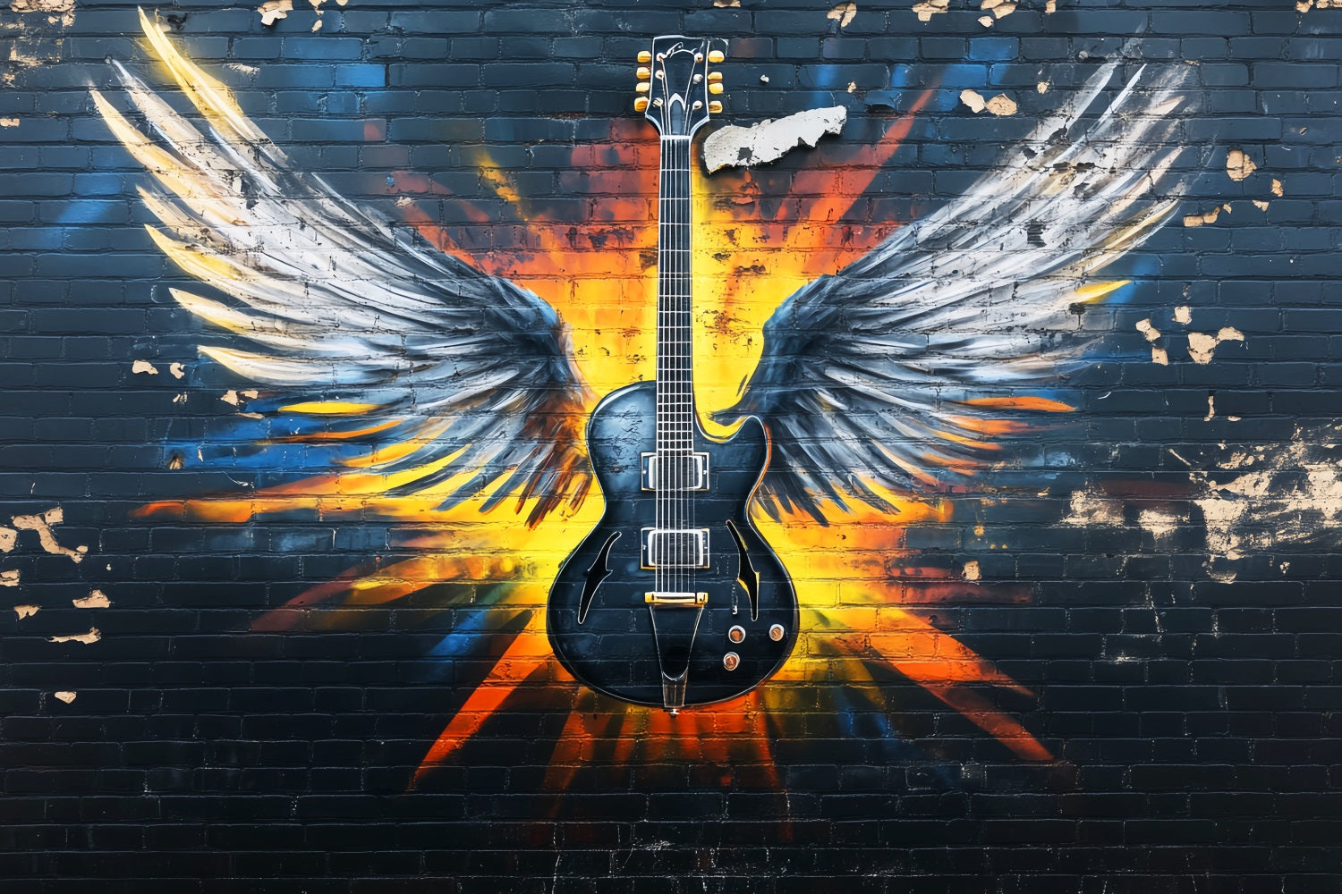 Graffiti-Wand E-Gitarre Engelsflügel Graffiti-Fotohintergrund LXX58-256