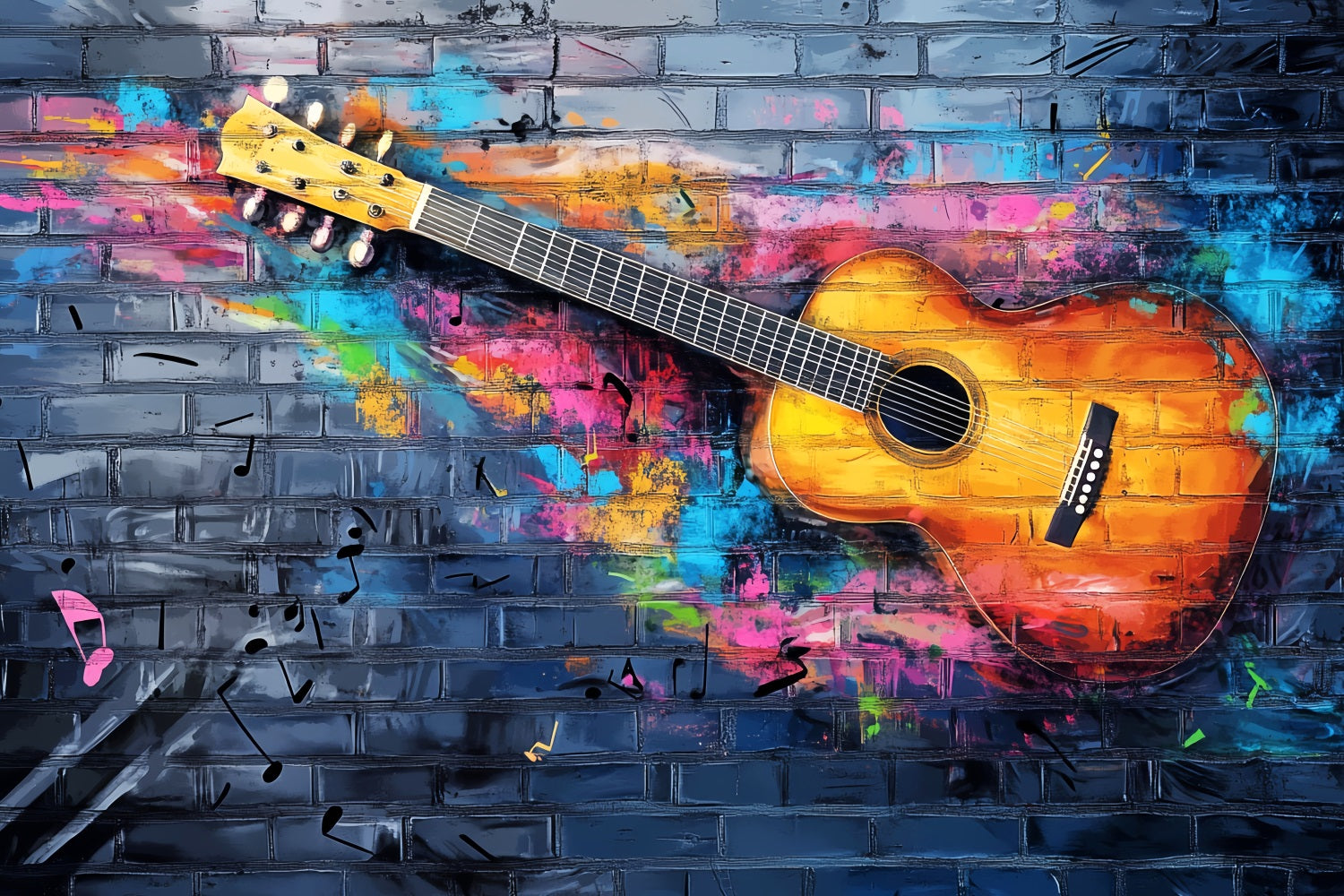 Graffiti-Wand Bunte Akustikgitarre Spritzer Graffiti-Fotografie-Hintergründe LXX58-257