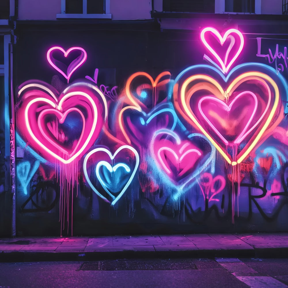 Graffiti-Wand Neon Leuchtende Herzformen Graffiti Foto Studio Hintergründe LXX58-262